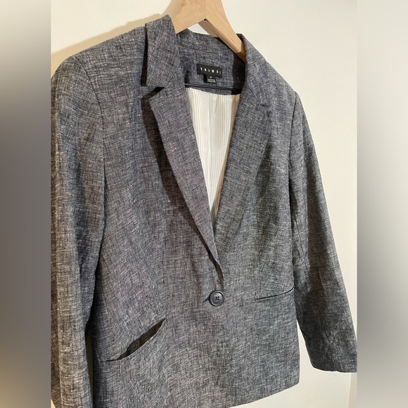 Tribal Linen/Cotton Blend 1 Button LinedBlazer Jacket Size 12 Gray Textured Look - Picture 2 of 11
